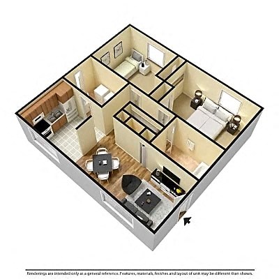 Floor plan for 2 beds, 1.5 baths, 890 sqft
